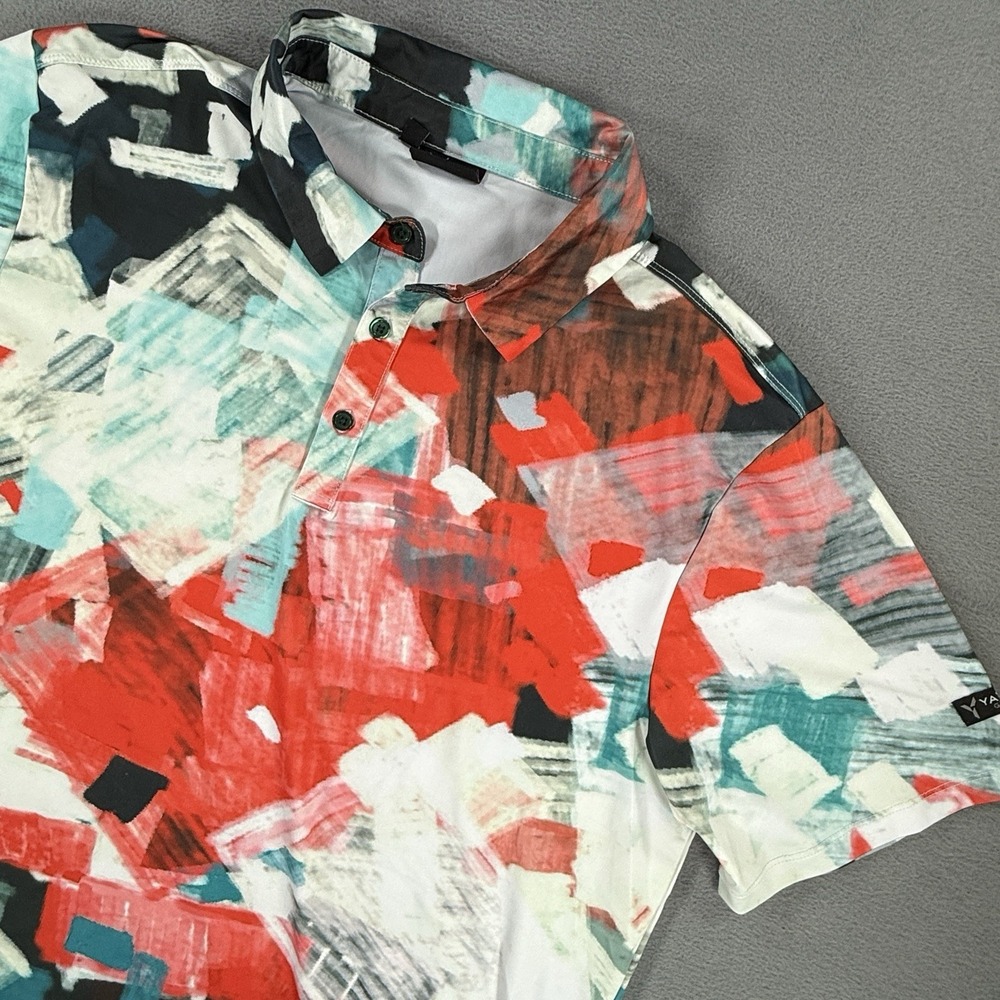Yatta Golf Performance Polo Shirt Dazzle Geometric Mens XL Red Blue